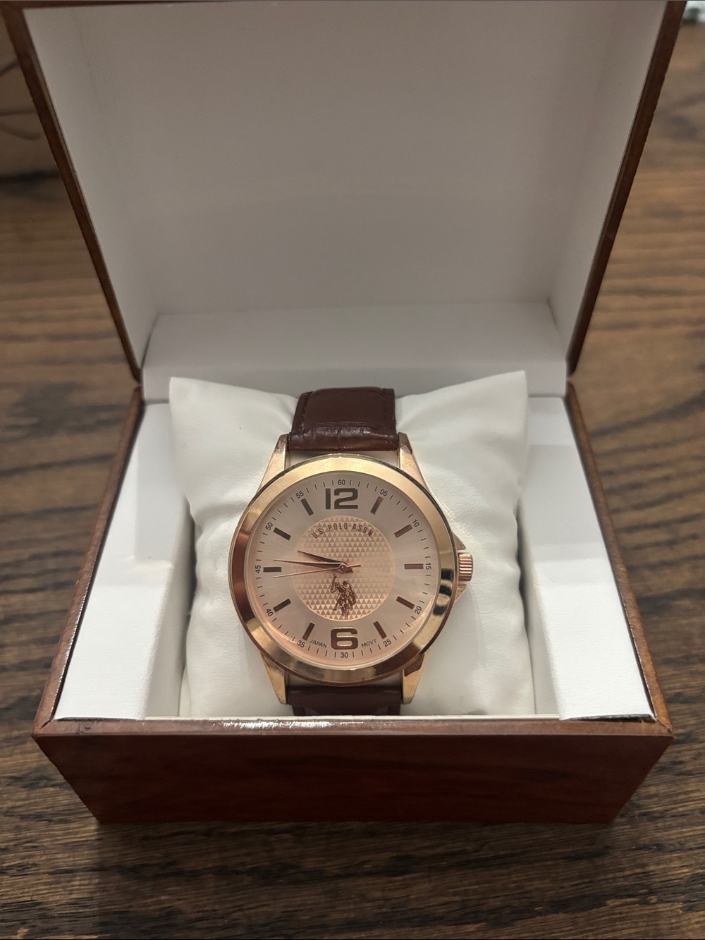 U.S. Polo Assn. Rose Gold Dial Brown Leather Strap Men's Watch